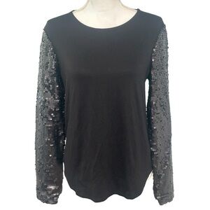 Cupio Black Sequin Statement Long Sleeve Top NWT
